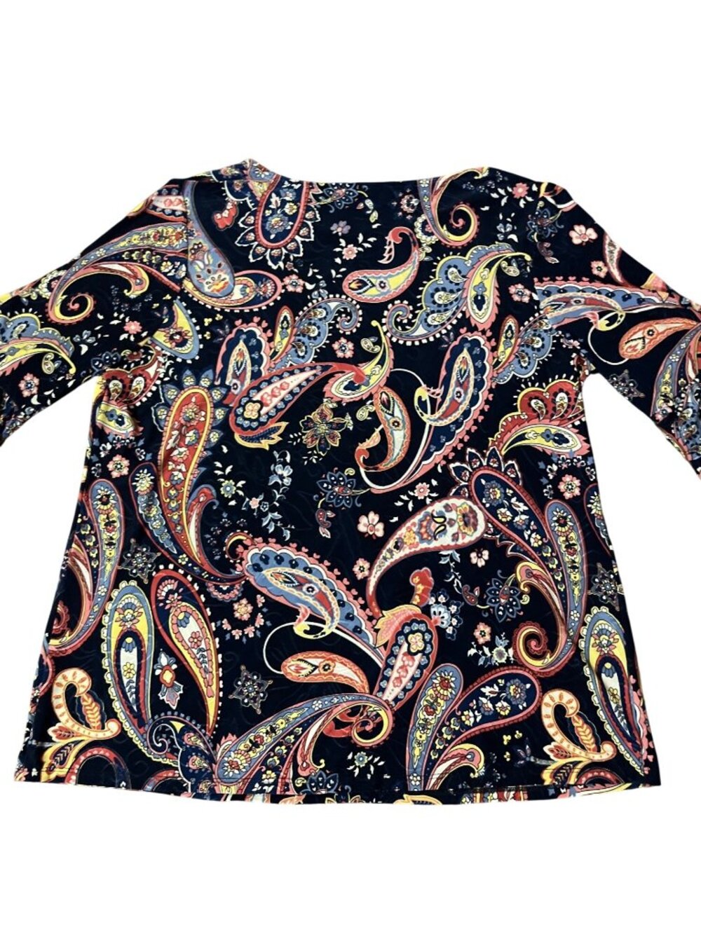 Vera Rose Paisley Floral Top Navy Multicolor 3/4 Sleeve No Size Tag XL/1X? Used - Picture 4 of 11
